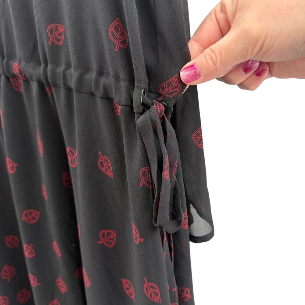 NWT Anne Klein Sheer Overlay Long Sleeve Cinch Drawstring Blk Red Midi Dress 18 - Picture 7 of 13